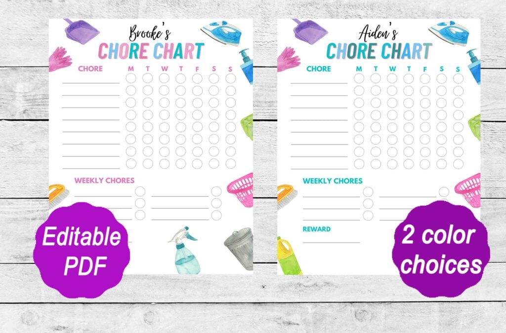 Free Editable Chore Chart for Kids