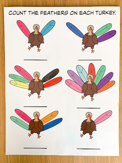 turkey feather counting worksheet