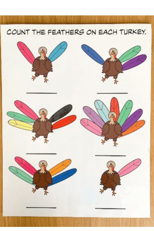 turkey feather counting worksheet