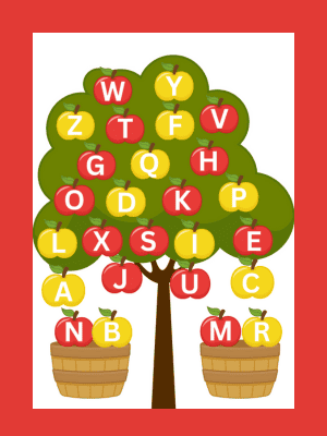 Free Apple Letter Matching A-Z printable for preschoolers