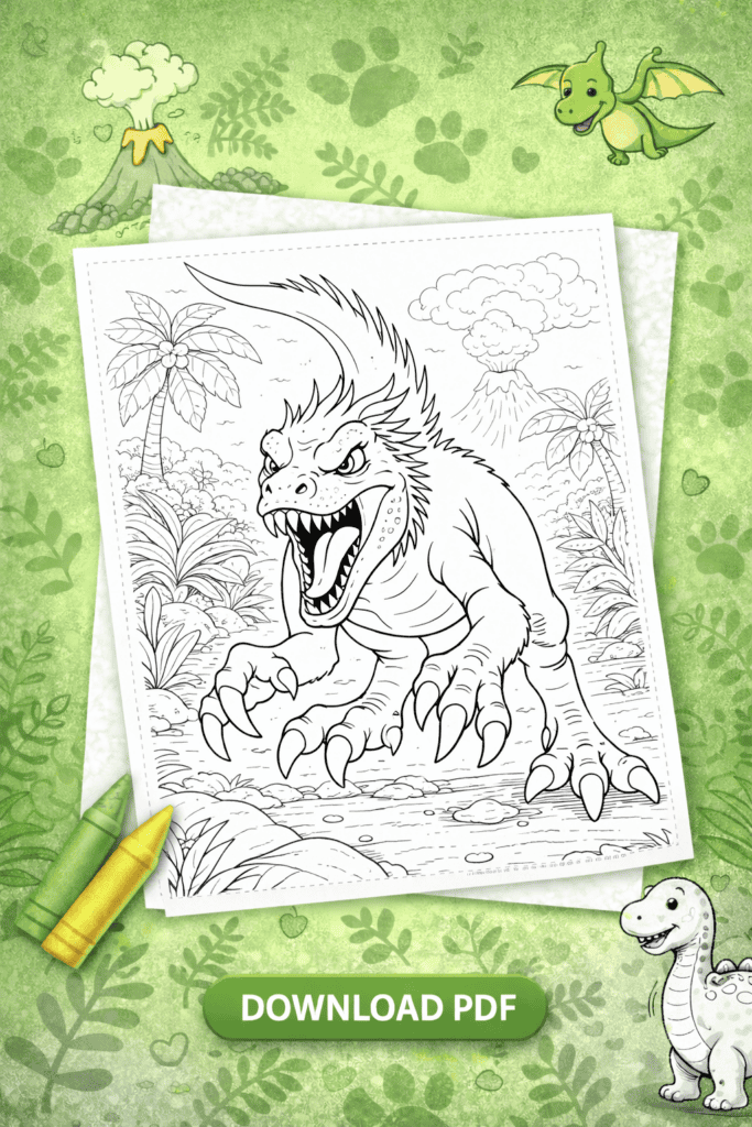 scary velociraptor dinosaur coloring page