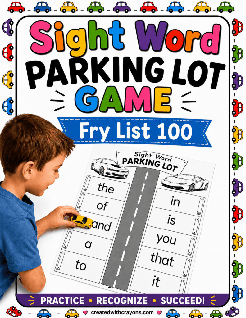 free sight word parking lot game with free printable