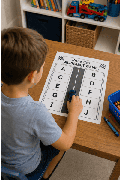 Alphabet Race Car Game with Free Printable