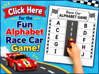 Hands-on alphabet matching game using toy race cars and printable letter mats.