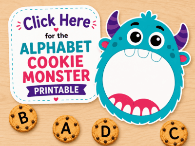 Hands-on alphabet matching activity feeding letter cookies to a hungry monster