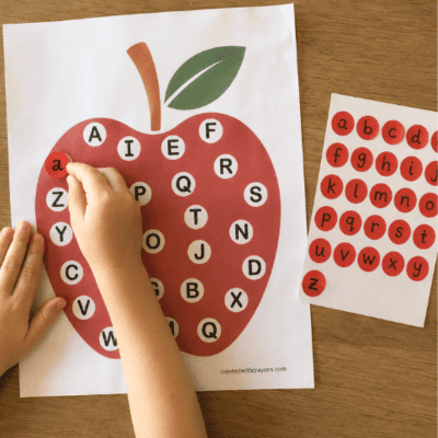 Alphabet dot sticker activity for matching stickers to the correct letters.