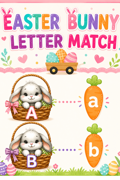 Printable Easter bunny alphabet letter matching activity