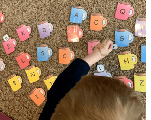 hot chocolate and marshmallow alphabet letter match activity