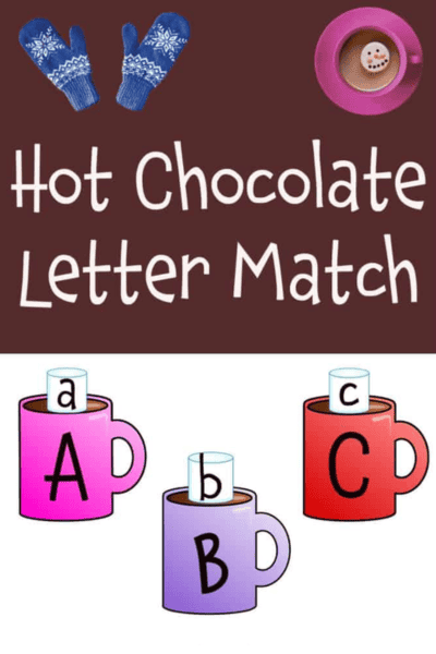 Hot chocolate alphabet letter matching game with marshmallows