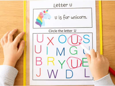 Alphabet identification worksheet for practicing letter recognition from AโZ.